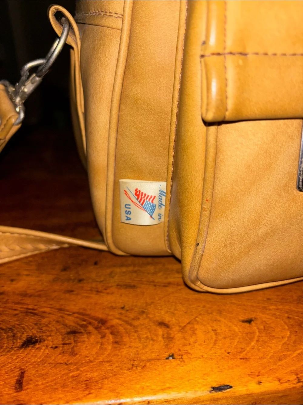 Vintage Marsand Leather Tan Messenger Bag Dual Front Pockets Camera Bag Retro
